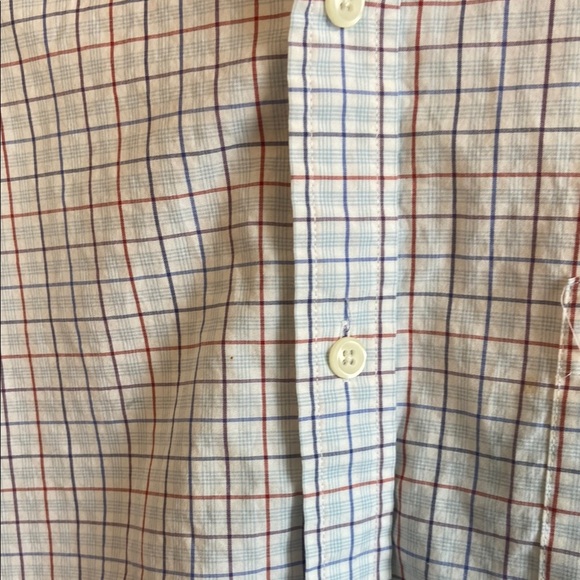 Classic Men's Plaid Long Sleeve Button Down Shirt, White and Blue and Red - Picture 3 of 5